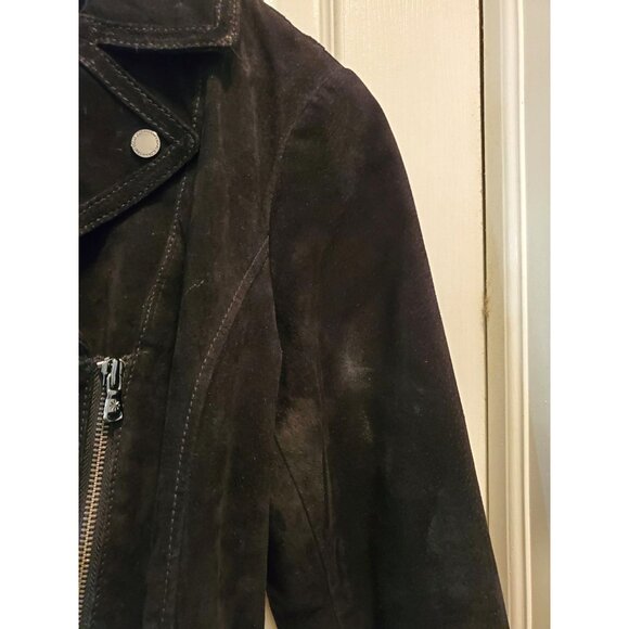Isaac Mizrahi Women's Black Suede Leather Motorcycle Jacket  Size 8 627 - Picture 7 of 13